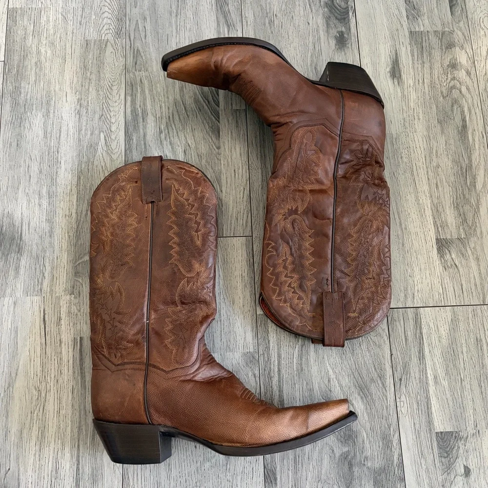 Dan Post Brown Leather Western Cowboy Boots - Picture 1 of 11